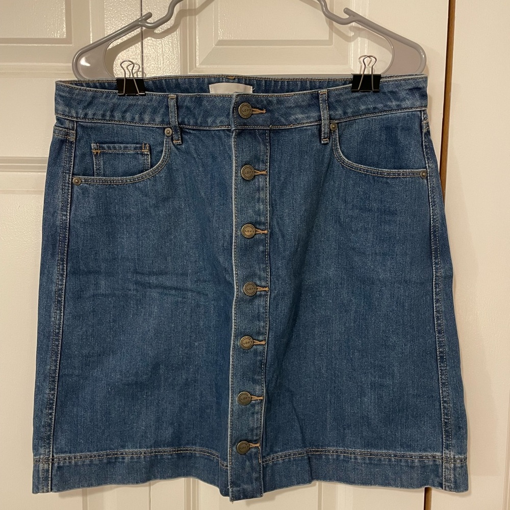 Loft Denim Skirt with Front Buttons. 100% Cotton. Size 12.